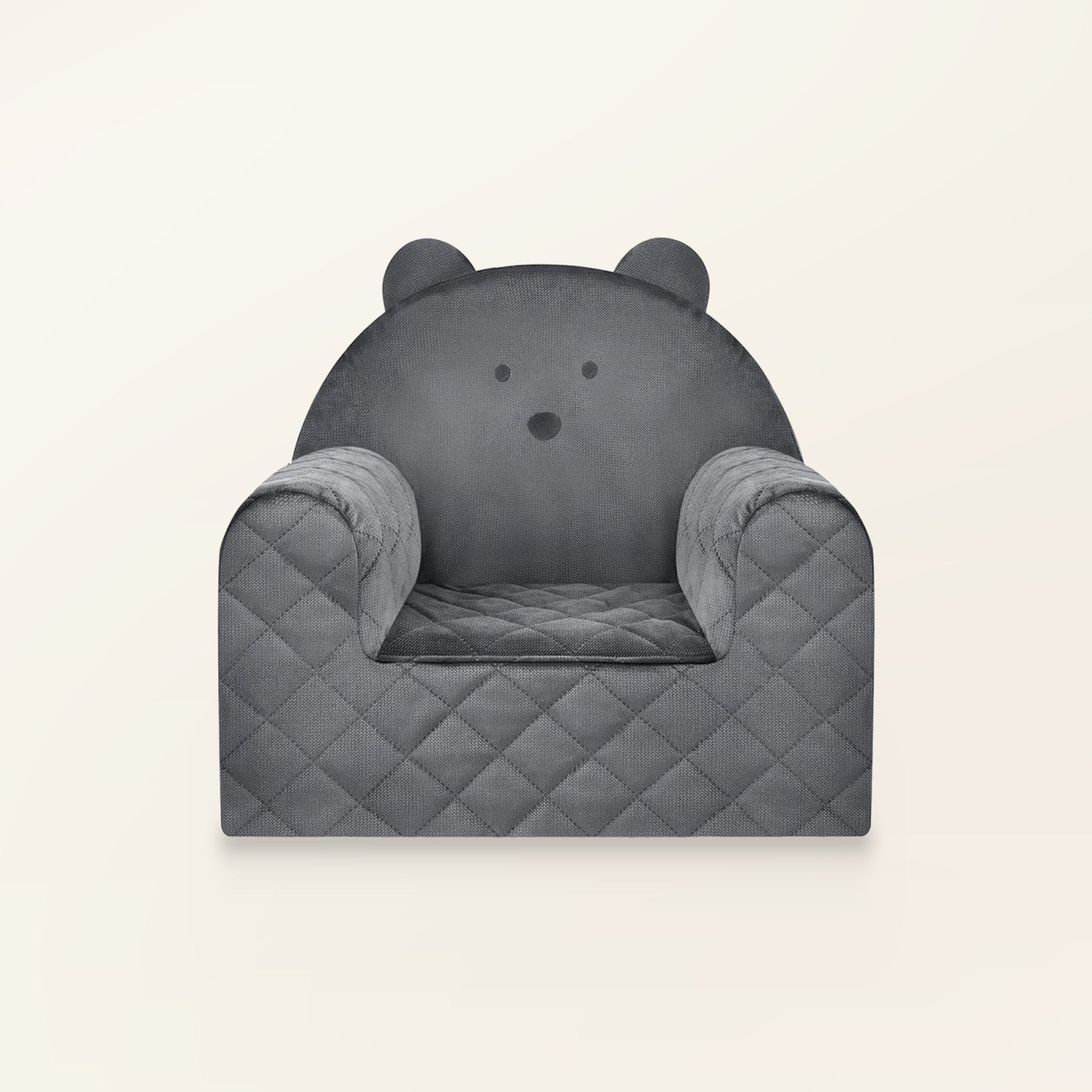 Fauteuil bébé ourson en velours gris foncé, vue de face