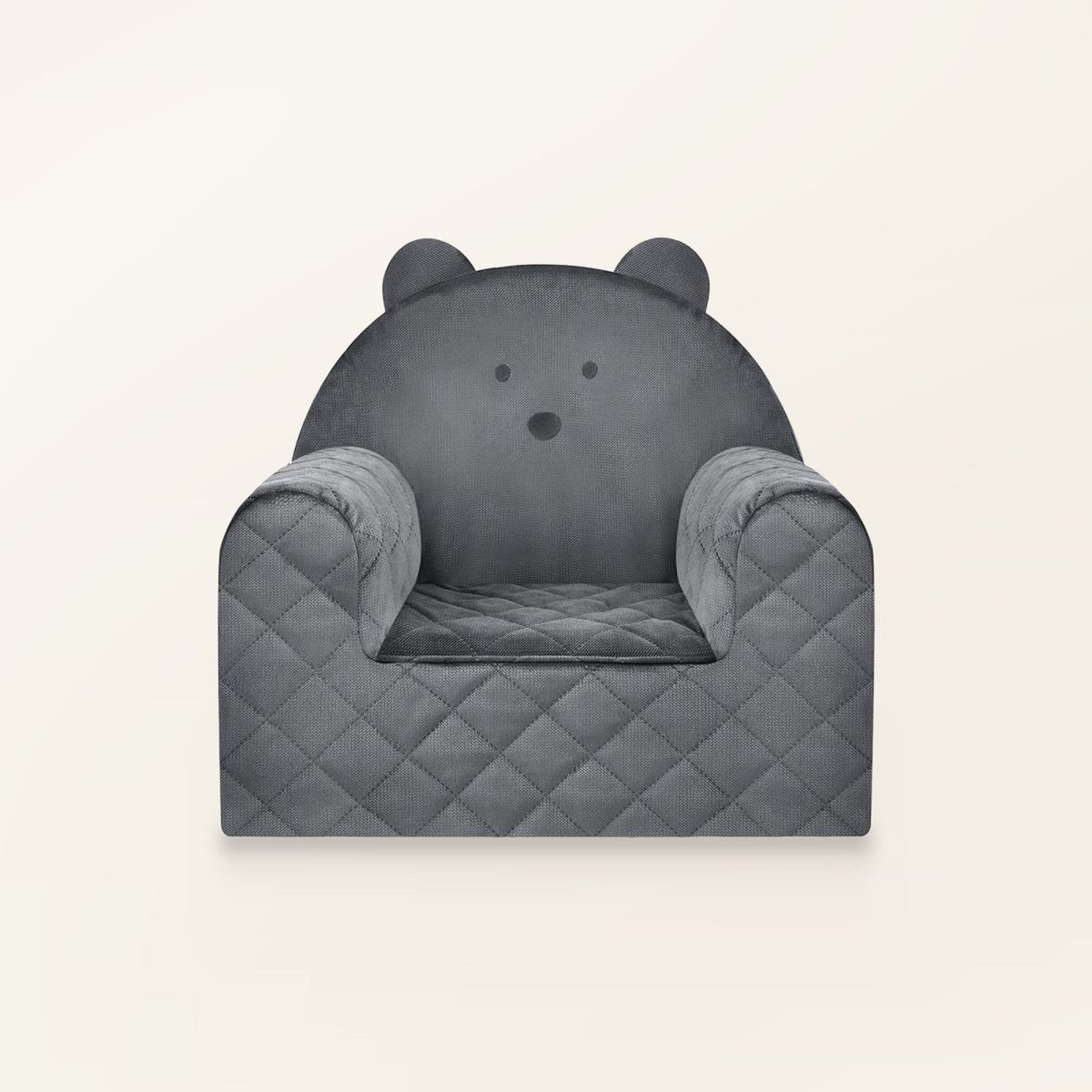 Fauteuil bébé ourson en velours gris foncé, vue de face