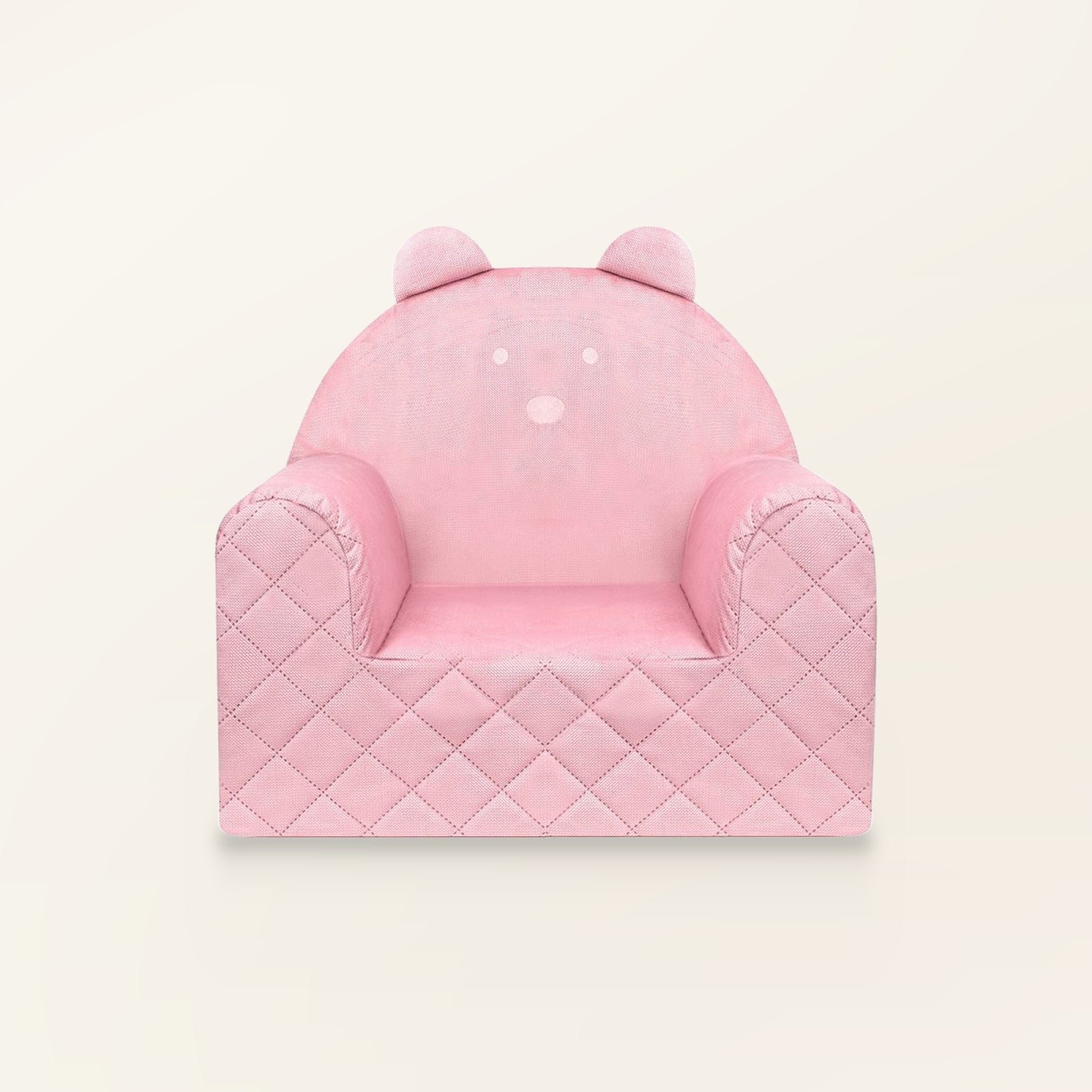 Fauteuil bébé ourson en velours rose, vue de face
