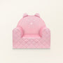 Fauteuil bébé ourson en velours rose, vue de face
