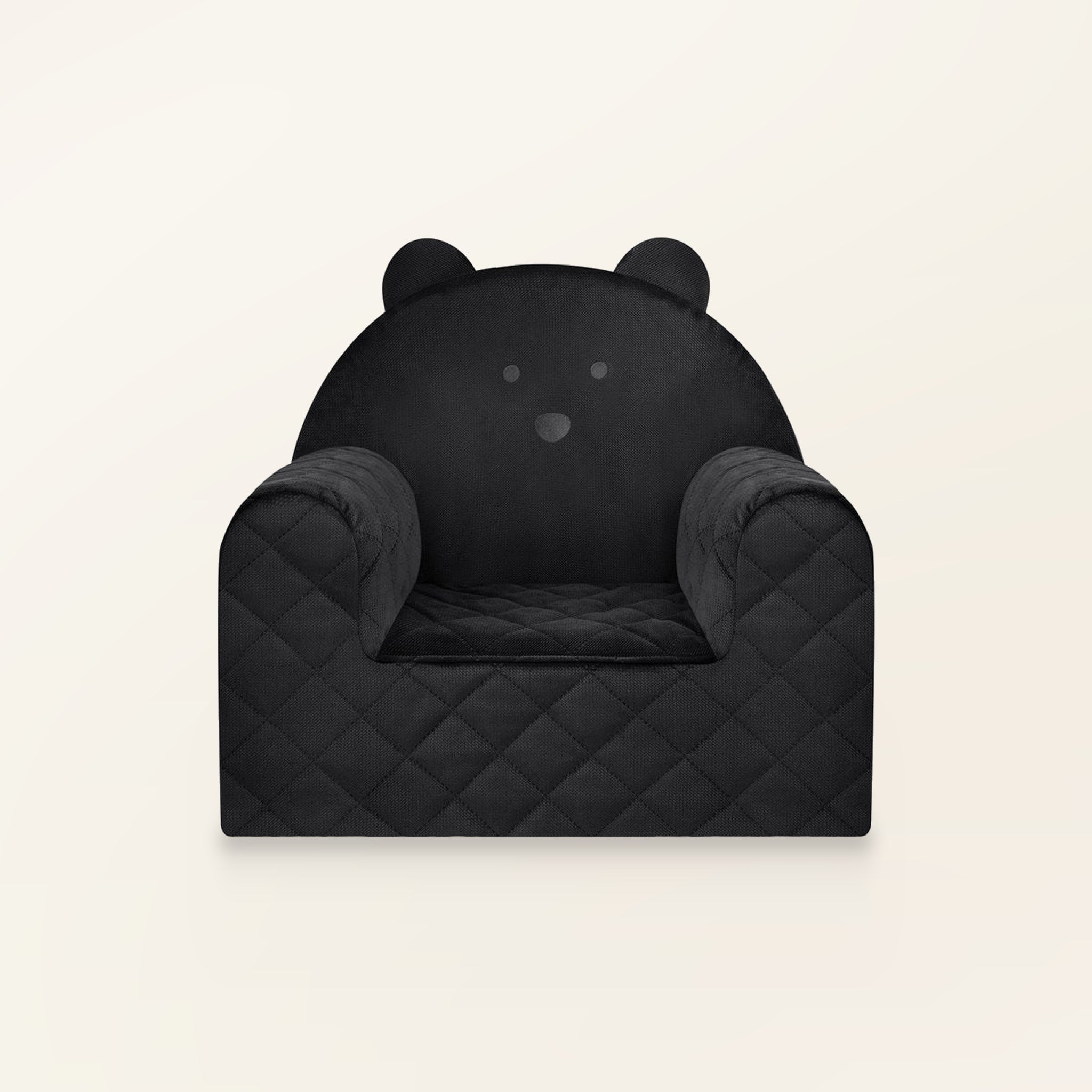 Fauteuil bébé ourson en velours noir, vue de face