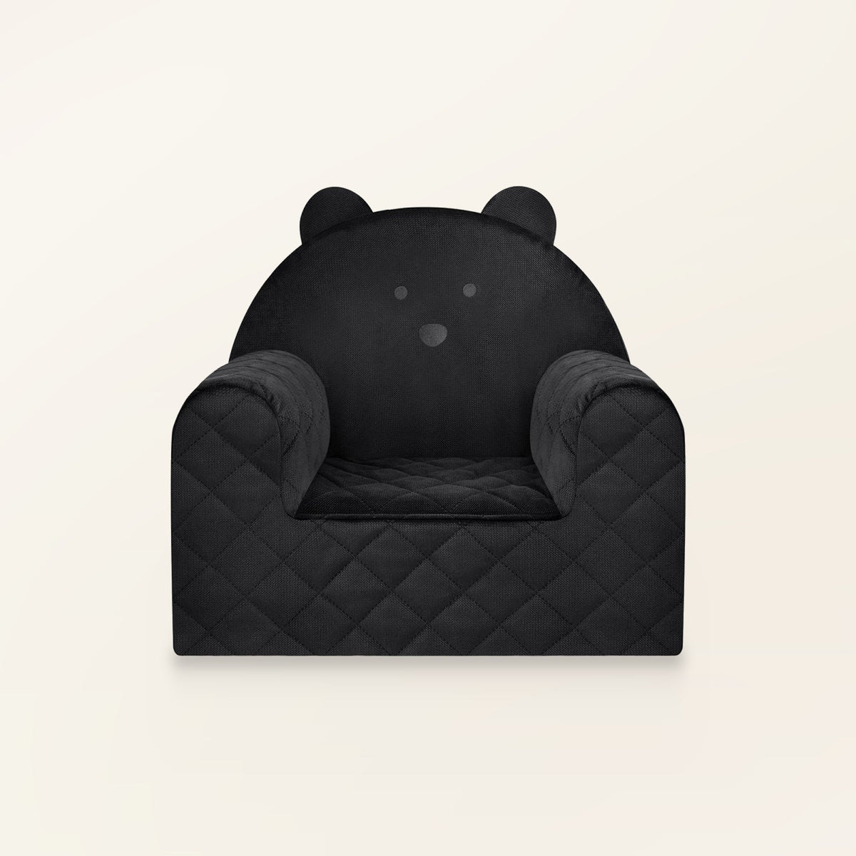 Fauteuil bébé ourson en velours noir, vue de face