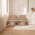 Balançoire double jumeaux imperméable beige, dans une chambre d'enfant lumineuse de style scandinave