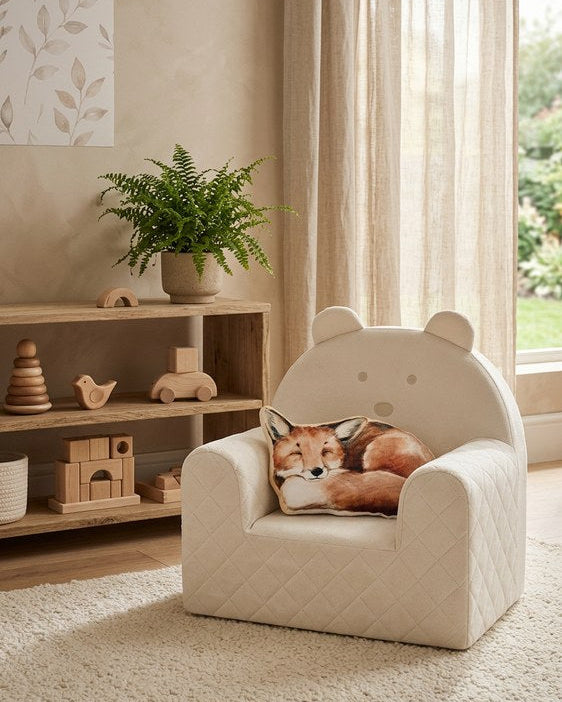 Fauteuil bébé ourson beige avec coussin renard