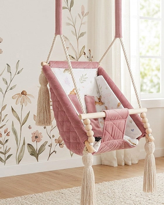 Hamac bébé suspendu en velours rose