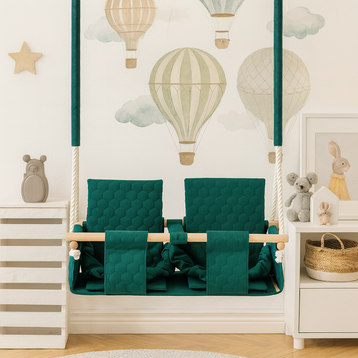 Balançoire Double Jumeaux Bois Vert Foncé Imperméable Résistante Salissures avec Sangles Sécurité