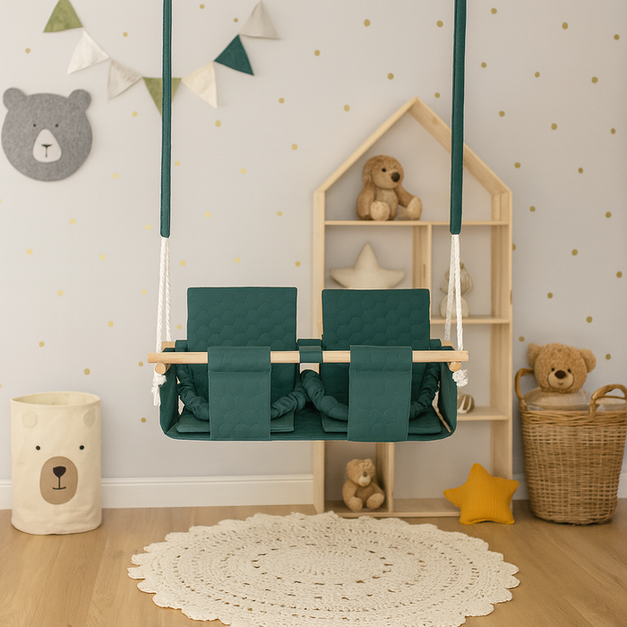 Balançoire Double Jumeaux Bois Vert Foncé Imperméable Résistante Salissures avec Sangles Sécurité