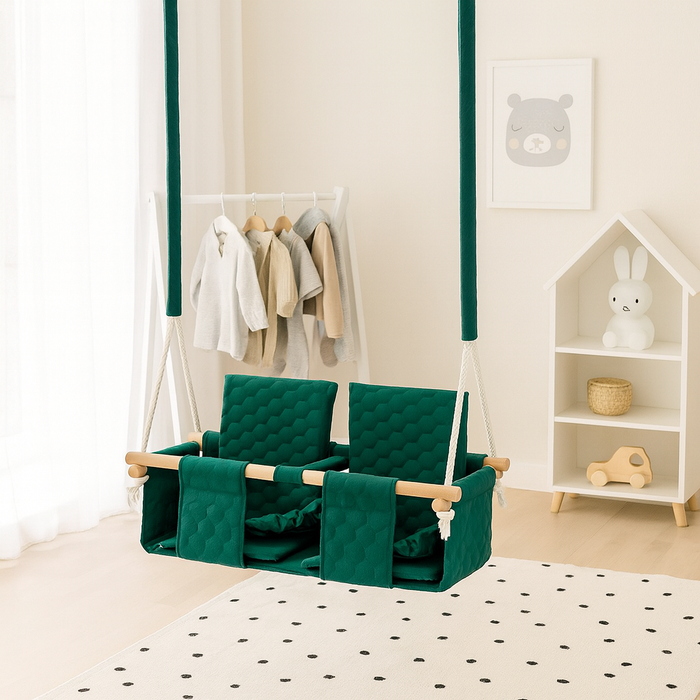 Balançoire Double Jumeaux Bois Vert Foncé Imperméable Résistante Salissures avec Sangles Sécurité