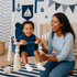 Balançoire bébé intérieur en velours bleu foncé avec harnais – vue 5